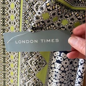 London Times green/blue print - three quarter sleeve